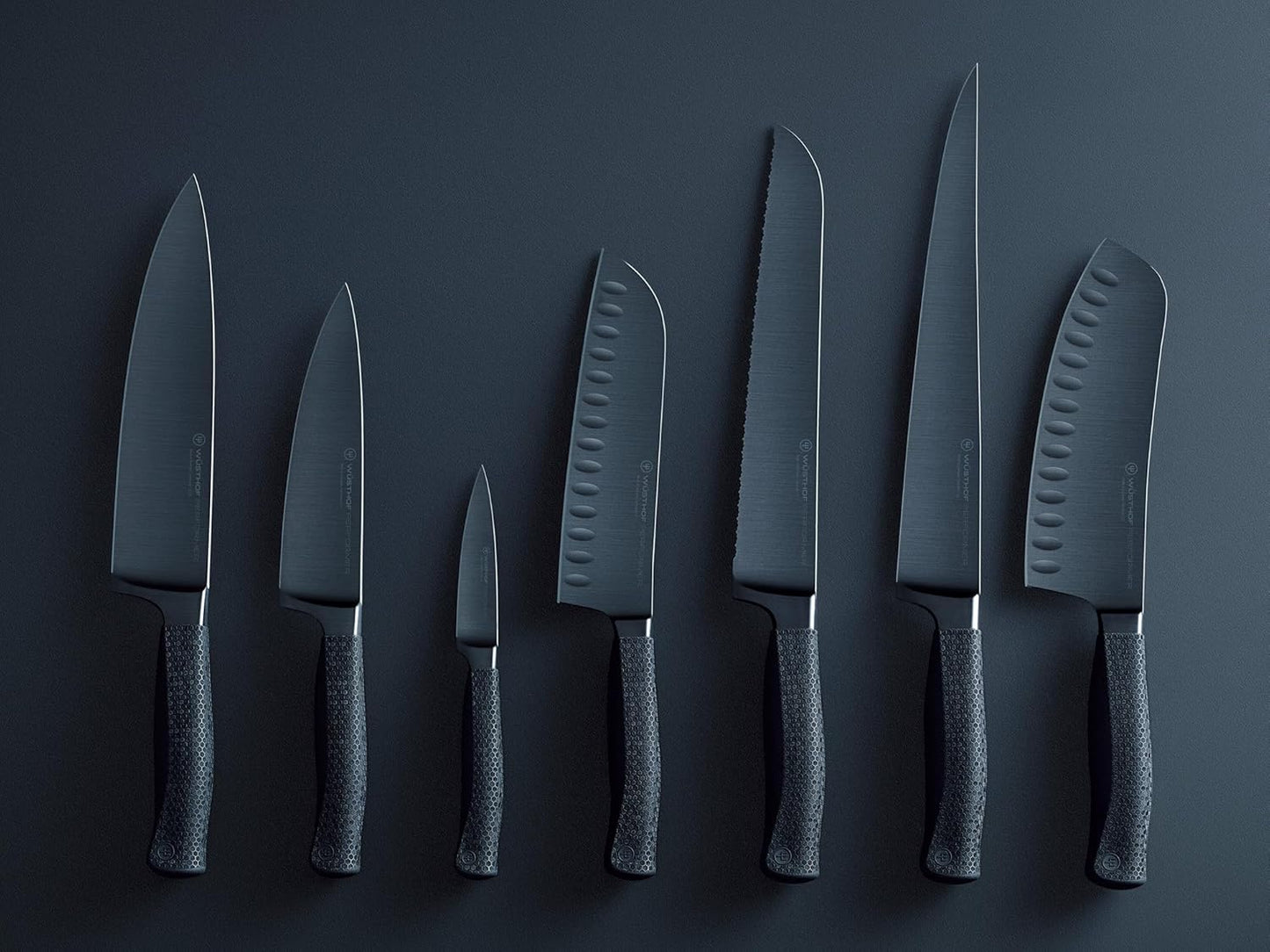 Wüsthof Performer 7" Hollow Edge Santoku Knife, Black