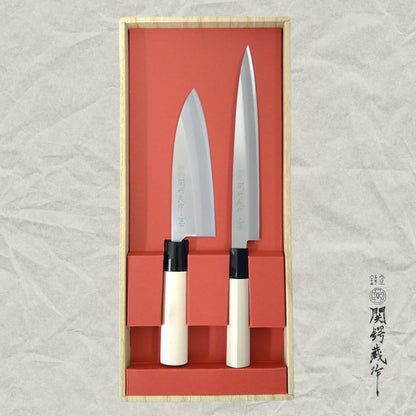 30043 Knife Set of 2 by Sekiba Kura, Sashimi Knife, Deba, Made in Japan, For Beginners, Japanese Knife, Fish Handling, Stainless Steel