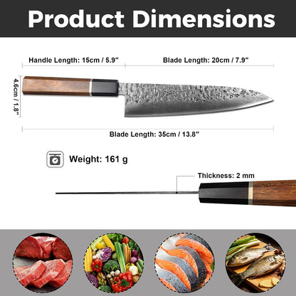 7'' Santoku Knife, Black Stonewashed High-Carbon Steel Japanese Kitchen Knife, Hand Forged Ultra Sharp Asian Chef Knife with Ergonomic Wood Handle and Gift Box