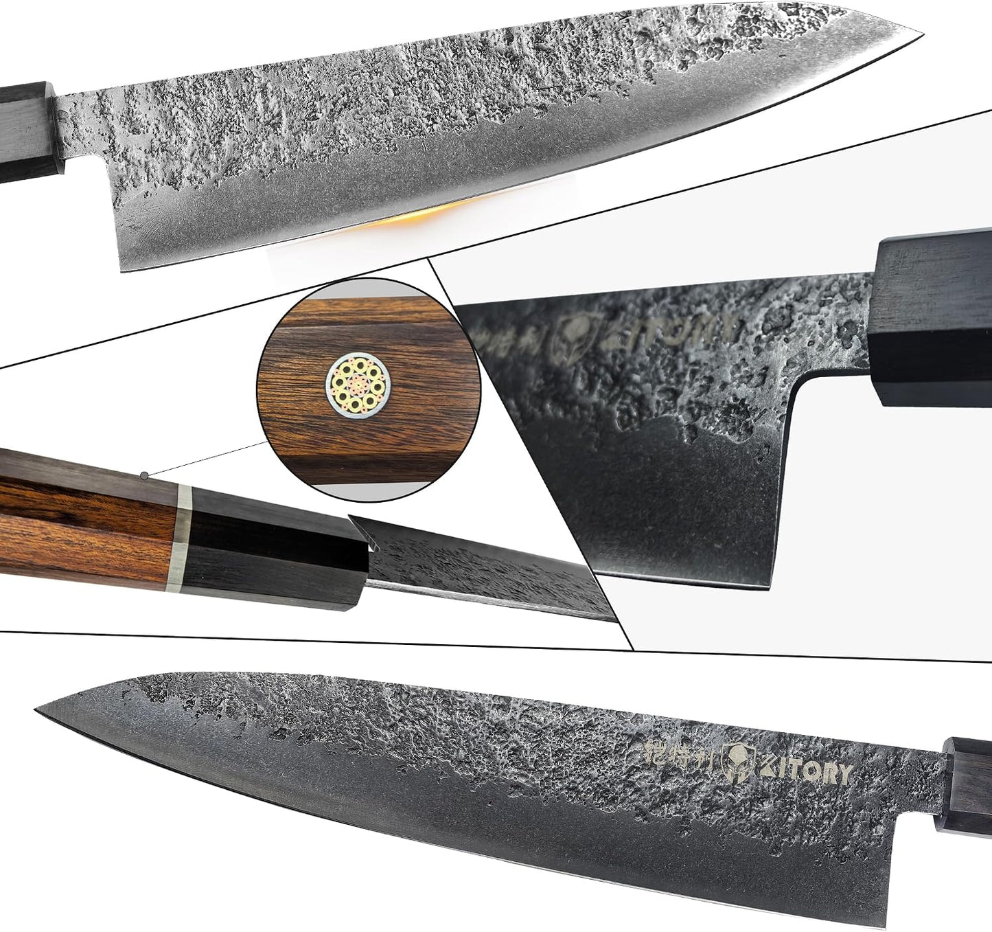 7'' Santoku Knife, Black Stonewashed High-Carbon Steel Japanese Kitchen Knife, Hand Forged Ultra Sharp Asian Chef Knife with Ergonomic Wood Handle and Gift Box