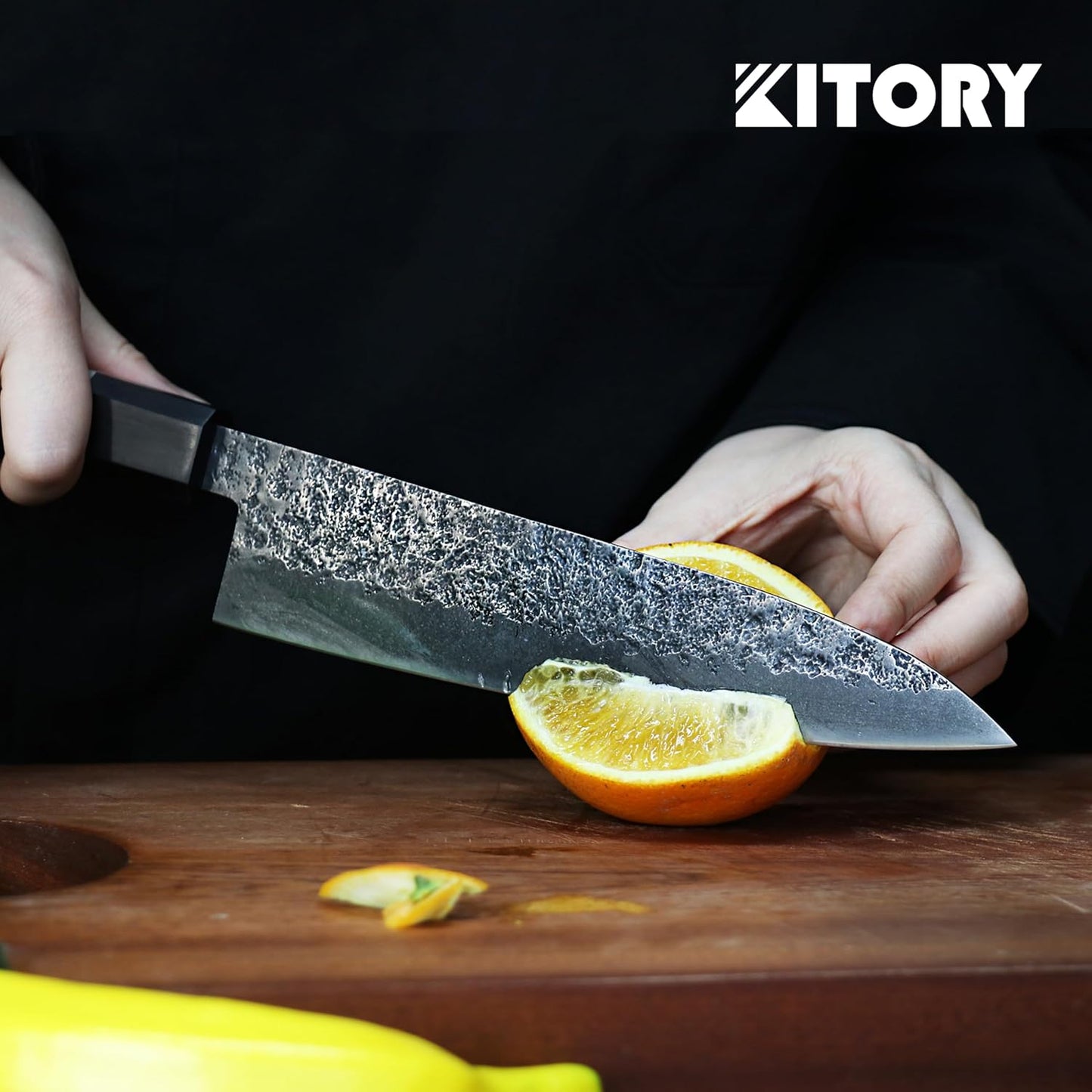 7'' Santoku Knife, Black Stonewashed High-Carbon Steel Japanese Kitchen Knife, Hand Forged Ultra Sharp Asian Chef Knife with Ergonomic Wood Handle and Gift Box