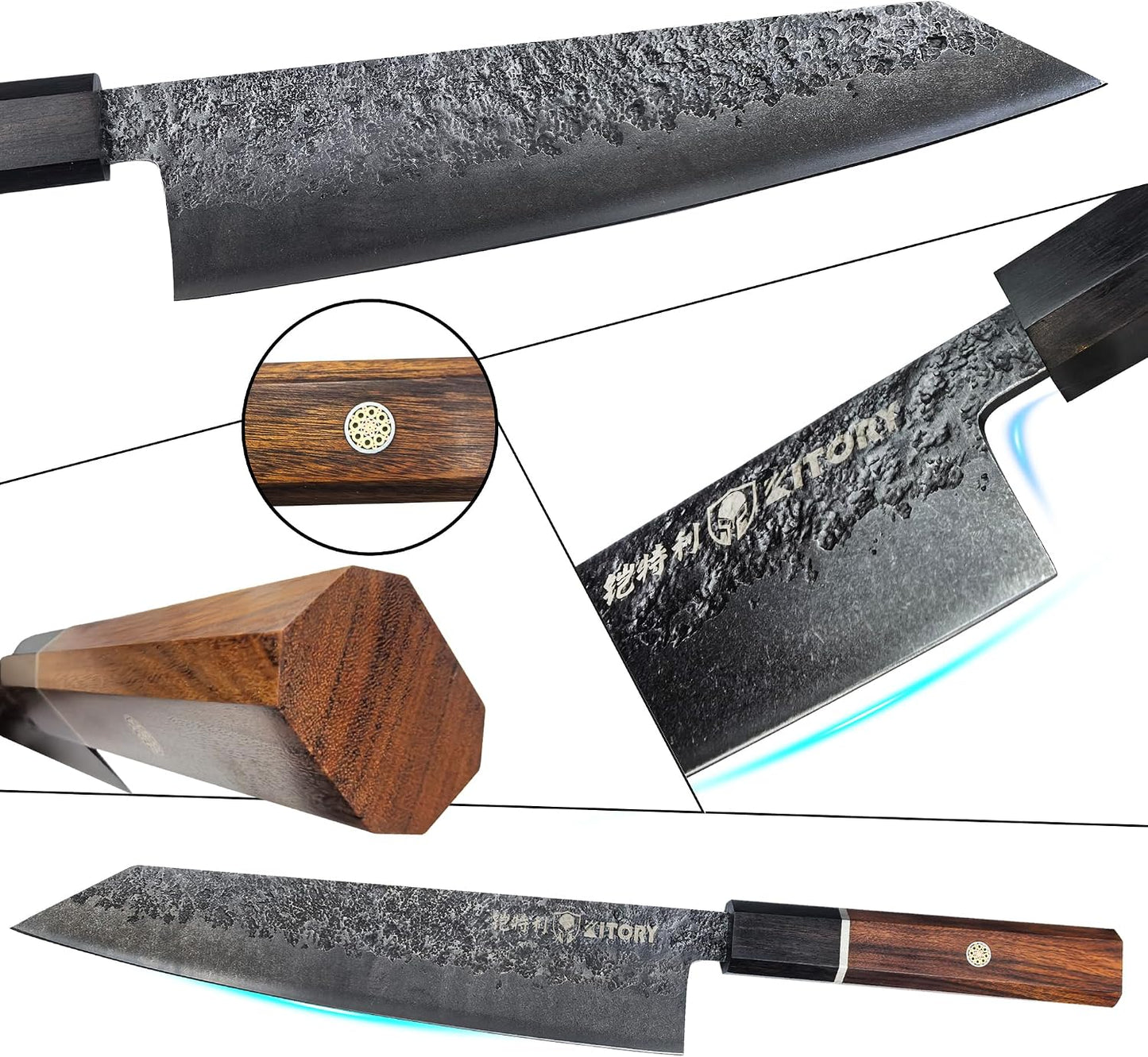 7'' Santoku Knife, Black Stonewashed High-Carbon Steel Japanese Kitchen Knife, Hand Forged Ultra Sharp Asian Chef Knife with Ergonomic Wood Handle and Gift Box