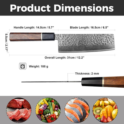 7'' Santoku Knife, Black Stonewashed High-Carbon Steel Japanese Kitchen Knife, Hand Forged Ultra Sharp Asian Chef Knife with Ergonomic Wood Handle and Gift Box
