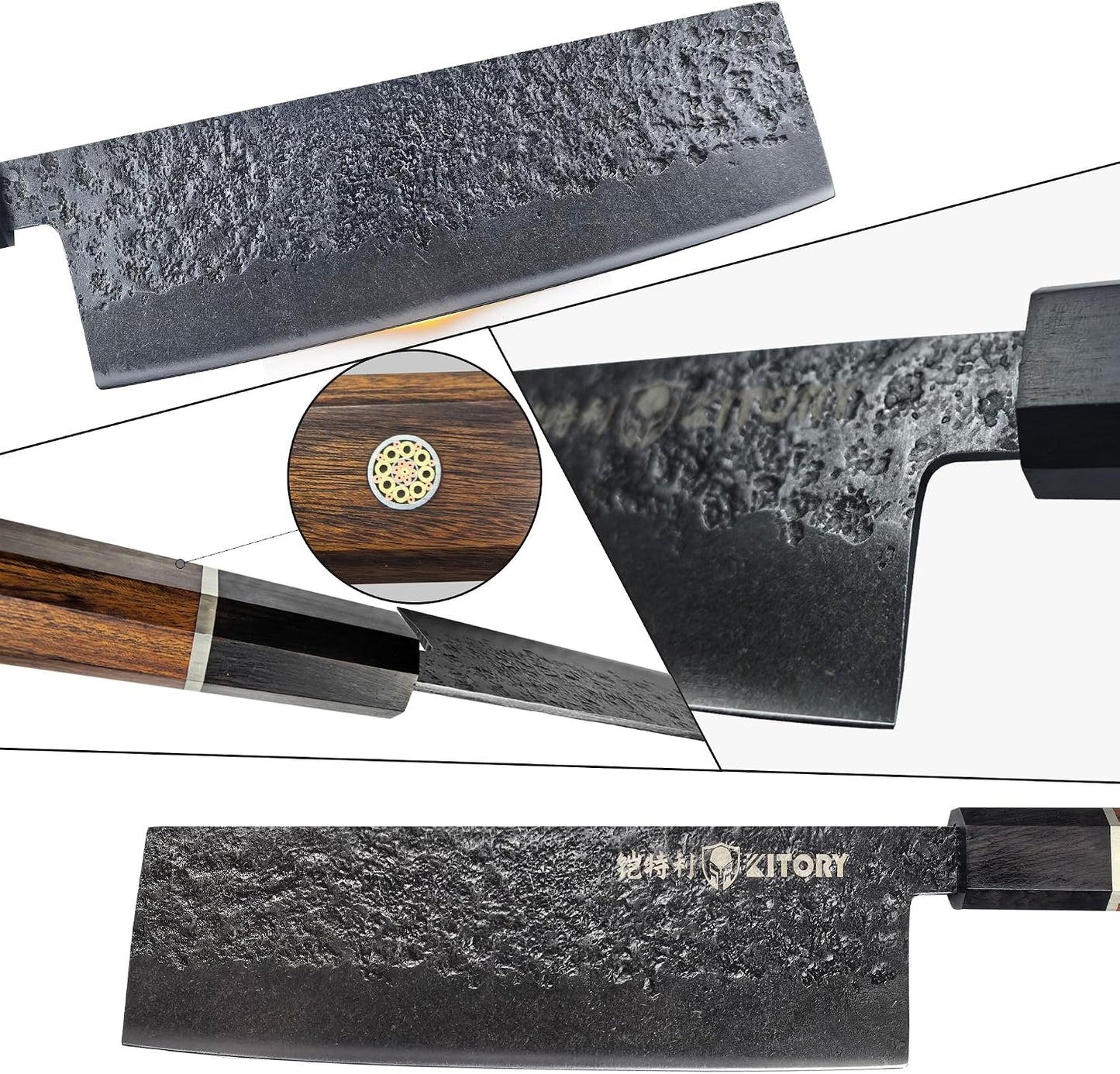 7'' Santoku Knife, Black Stonewashed High-Carbon Steel Japanese Kitchen Knife, Hand Forged Ultra Sharp Asian Chef Knife with Ergonomic Wood Handle and Gift Box