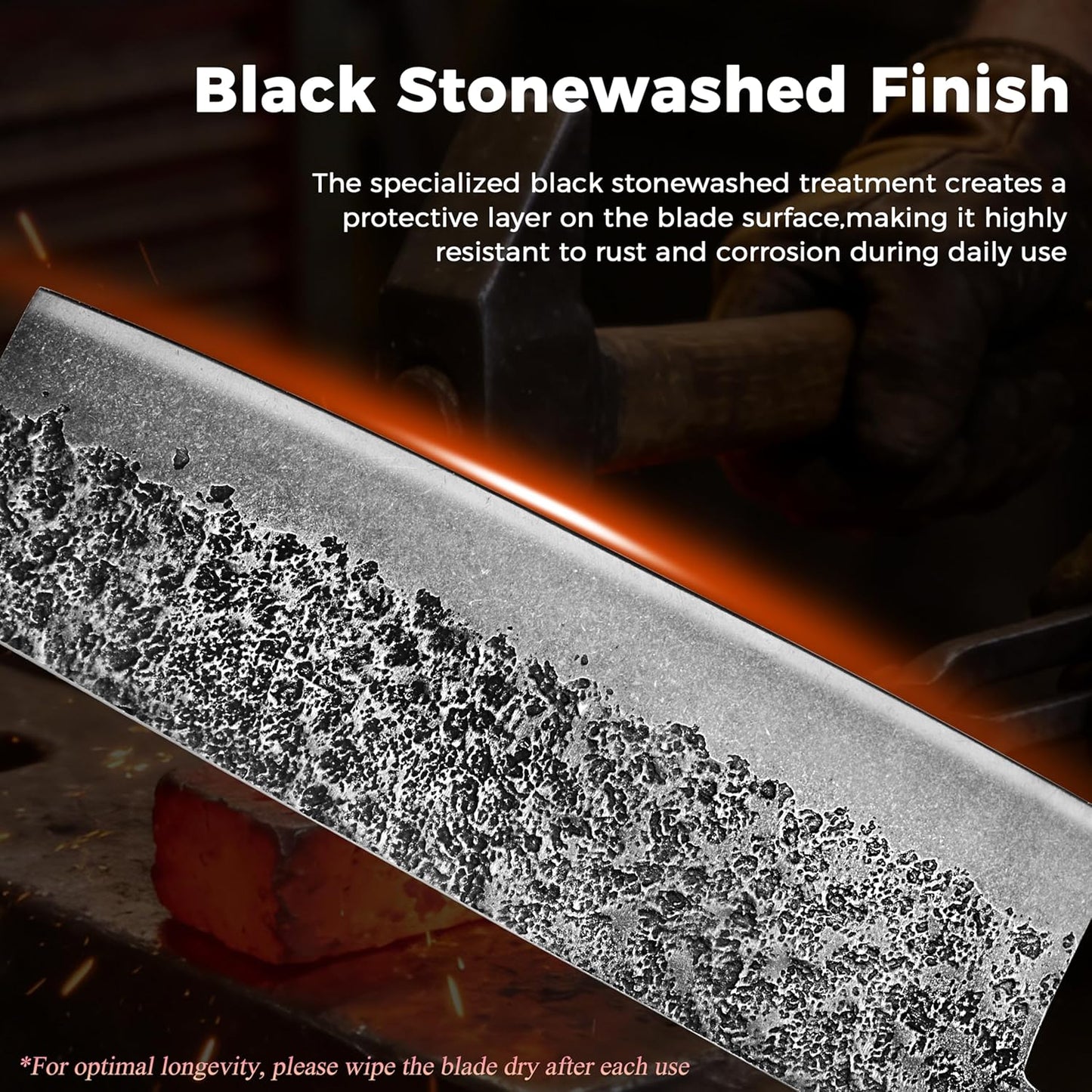7'' Santoku Knife, Black Stonewashed High-Carbon Steel Japanese Kitchen Knife, Hand Forged Ultra Sharp Asian Chef Knife with Ergonomic Wood Handle and Gift Box