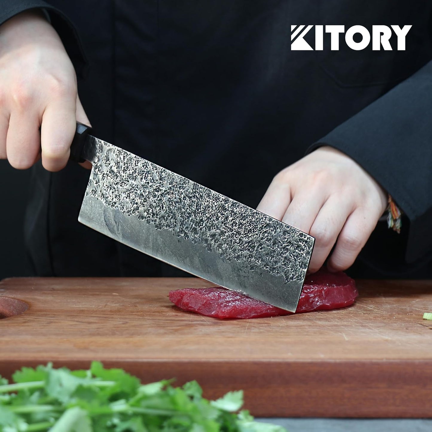 7'' Santoku Knife, Black Stonewashed High-Carbon Steel Japanese Kitchen Knife, Hand Forged Ultra Sharp Asian Chef Knife with Ergonomic Wood Handle and Gift Box