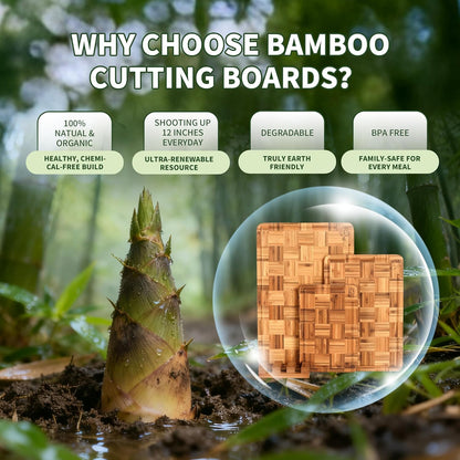 Bamboo Cutting Board, Dark Carbonized Chopping Boards Set of 3 with Stand, Butcher Block with Deep Juice Groove, Non-Toxic Wooden Cutting Boards for Kitchen Meal Prep & Serving