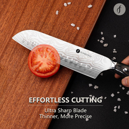 4 Pieces Professional Kitchen Knife Set, Damascus German Stainless Steel Chef Knife Set, 8" Chef Knife, 5" Utility Knife, 8" Bread Knife, 7" Santoku Knife, Gift for Men Women 20 cm