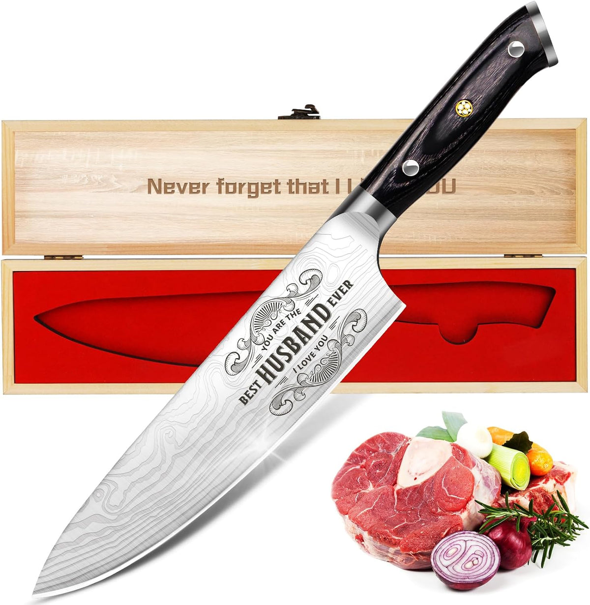4 Pieces Professional Kitchen Knife Set, Damascus German Stainless Steel Chef Knife Set, 8" Chef Knife, 5" Utility Knife, 8" Bread Knife, 7" Santoku Knife, Gift for Men Women 20 cm