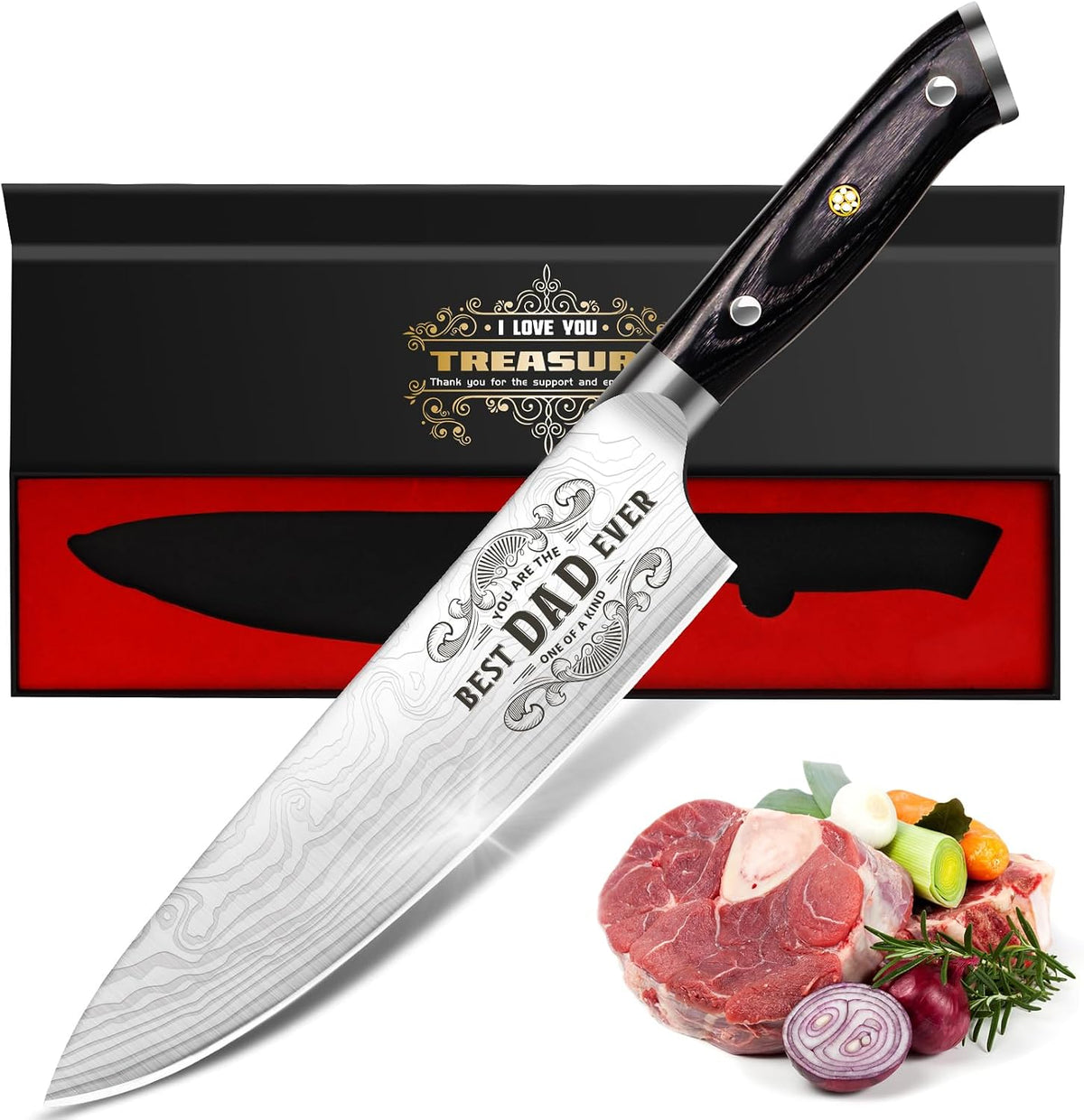 4 Pieces Professional Kitchen Knife Set, Damascus German Stainless Steel Chef Knife Set, 8" Chef Knife, 5" Utility Knife, 8" Bread Knife, 7" Santoku Knife, Gift for Men Women 20 cm