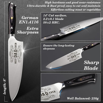 4 Pieces Professional Kitchen Knife Set, Damascus German Stainless Steel Chef Knife Set, 8" Chef Knife, 5" Utility Knife, 8" Bread Knife, 7" Santoku Knife, Gift for Men Women 20 cm