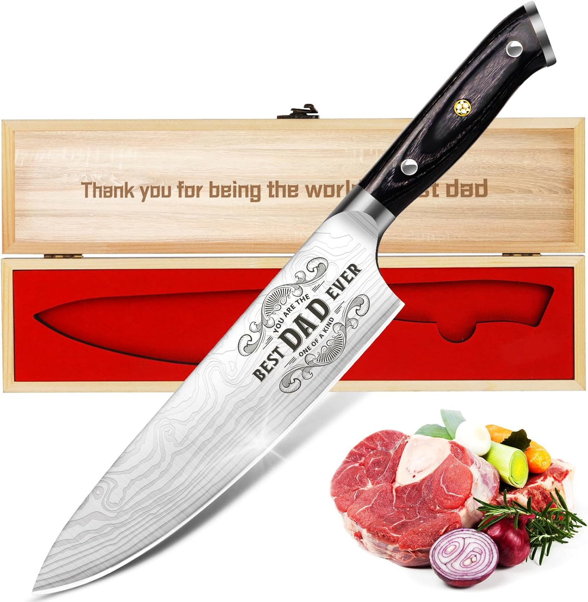 4 Pieces Professional Kitchen Knife Set, Damascus German Stainless Steel Chef Knife Set, 8" Chef Knife, 5" Utility Knife, 8" Bread Knife, 7" Santoku Knife, Gift for Men Women 20 cm