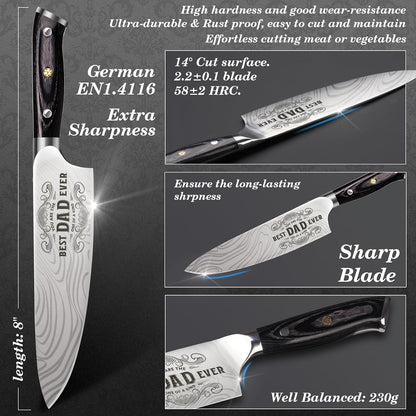 4 Pieces Professional Kitchen Knife Set, Damascus German Stainless Steel Chef Knife Set, 8" Chef Knife, 5" Utility Knife, 8" Bread Knife, 7" Santoku Knife, Gift for Men Women 20 cm