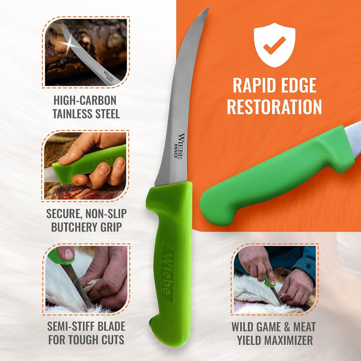 Wiebe 5" Boning Knife for Meat Processing: High-Carbon Stainless Steel Filet Knife, Curved, Semi-Stiff Blade for Deer, Brisket Trimming & Butchery