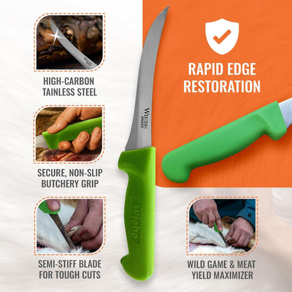 Wiebe 5" Boning Knife for Meat Processing: High-Carbon Stainless Steel Filet Knife, Curved, Semi-Stiff Blade for Deer, Brisket Trimming & Butchery
