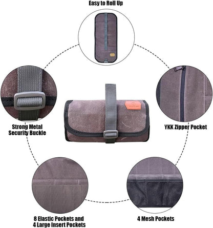 Pioneer Mini Tool Roll Bag for Men, Multitool Pouch Waxed Canvas Mini Tool Roll Bag for EDC Gear Tools Knives Survival Kits, EDC Organizer Pouch, Tool Organizer