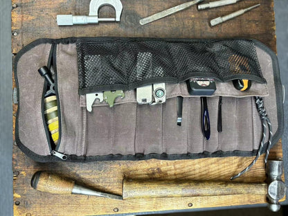 Pioneer Mini Tool Roll Bag for Men, Multitool Pouch Waxed Canvas Mini Tool Roll Bag for EDC Gear Tools Knives Survival Kits, EDC Organizer Pouch, Tool Organizer