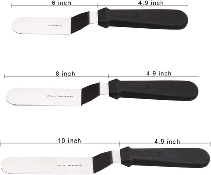 Offset Frosting Cake Knife set of 3 Black 6 8 & 10 Inch Angled Icing Spatula for Decorating