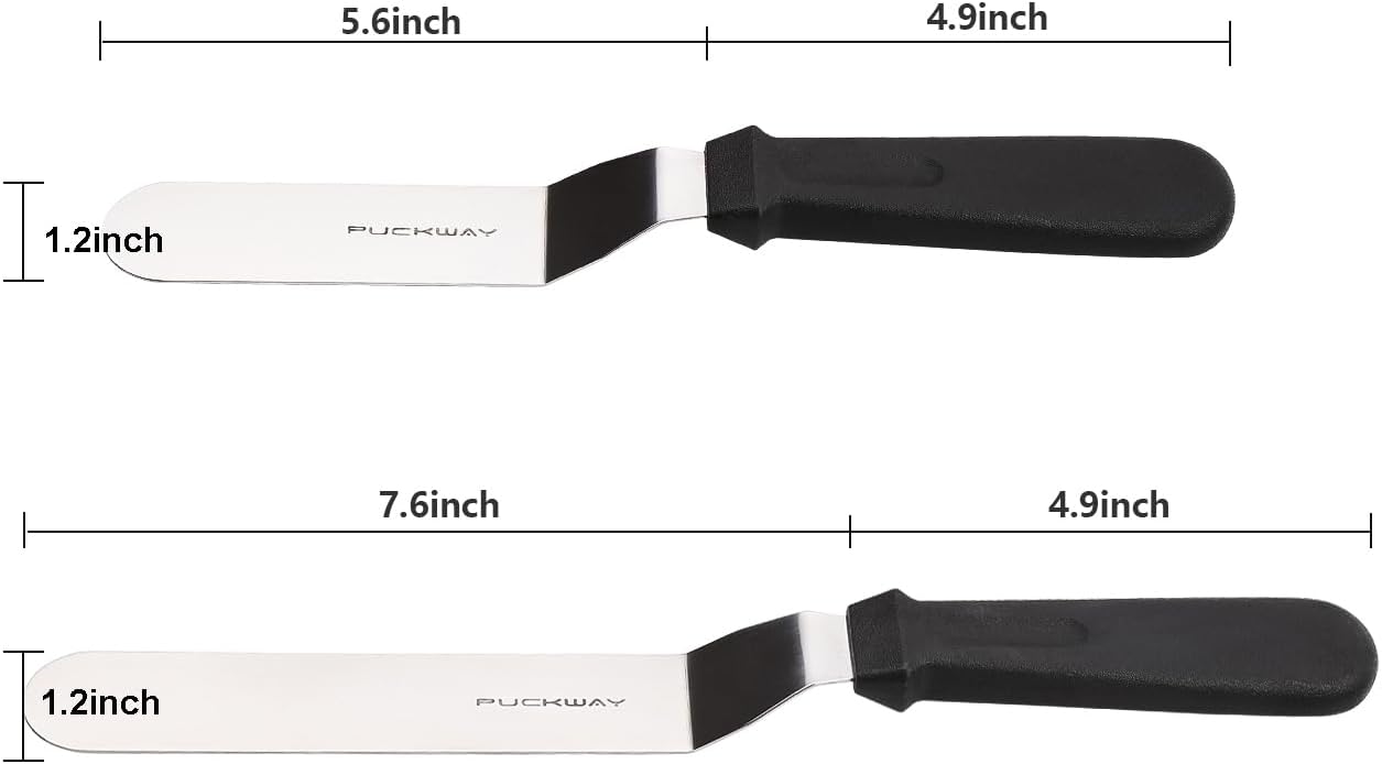 Offset Frosting Cake Knife set of 3 Black 6 8 & 10 Inch Angled Icing Spatula for Decorating