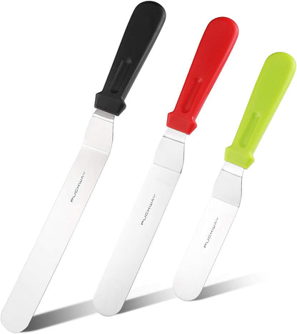 Offset Frosting Cake Knife set of 3 Black 6 8 & 10 Inch Angled Icing Spatula for Decorating
