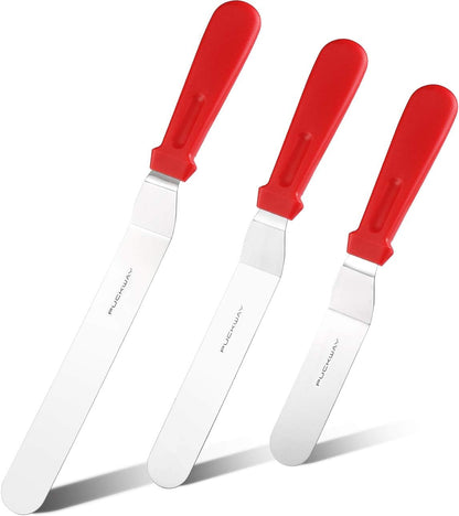 Offset Frosting Cake Knife set of 3 Black 6 8 & 10 Inch Angled Icing Spatula for Decorating