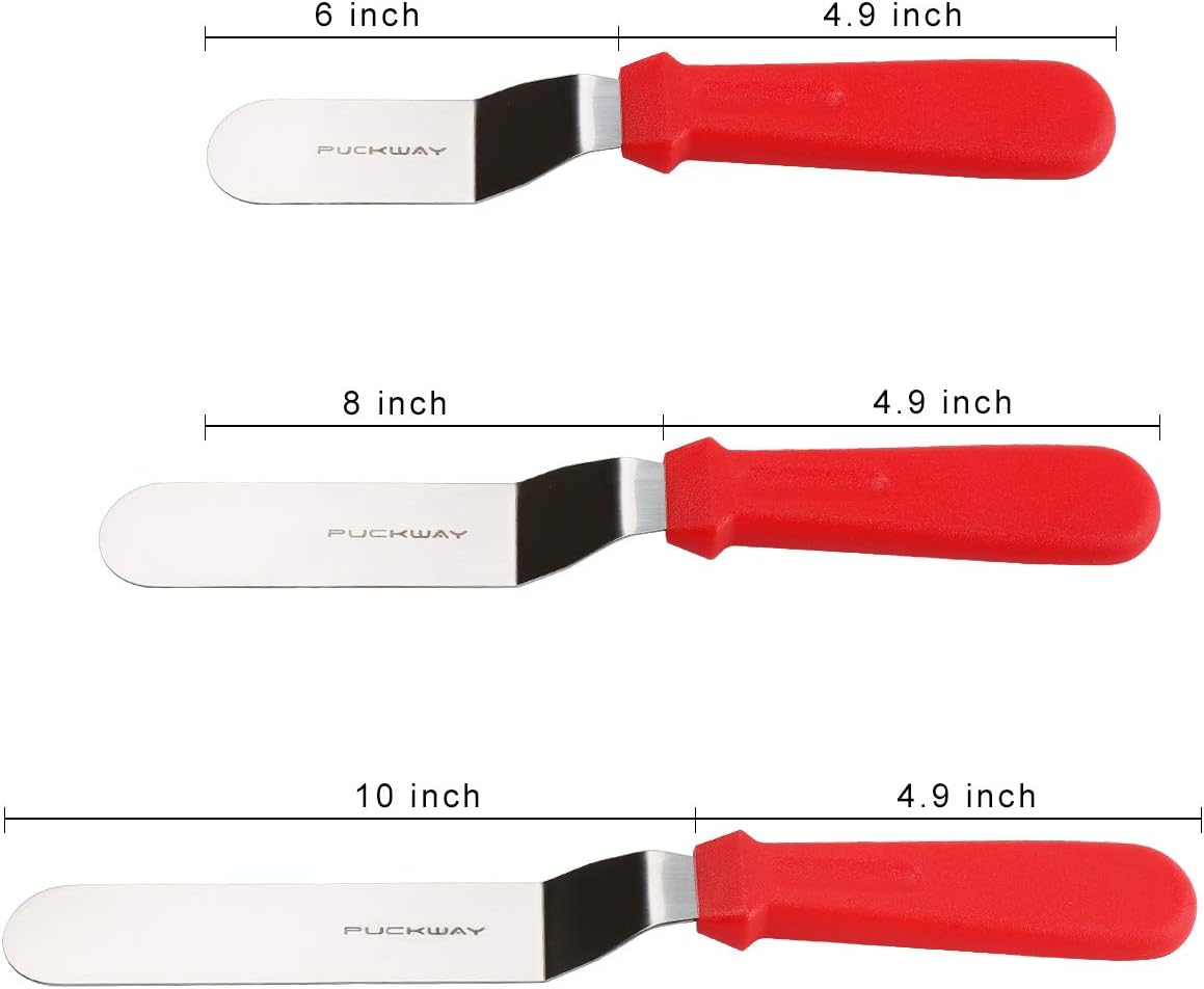 Offset Frosting Cake Knife set of 3 Black 6 8 & 10 Inch Angled Icing Spatula for Decorating