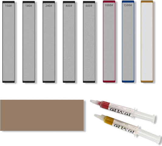11-Piece Diamond Sharpening Stone Set | Knife Sharpening Kit with 150#–1500# Grits, Ceramic Stone, Leather Strop & Polishing Compounds | Professional Sharpening System for Kitchen & Outdoor Knives