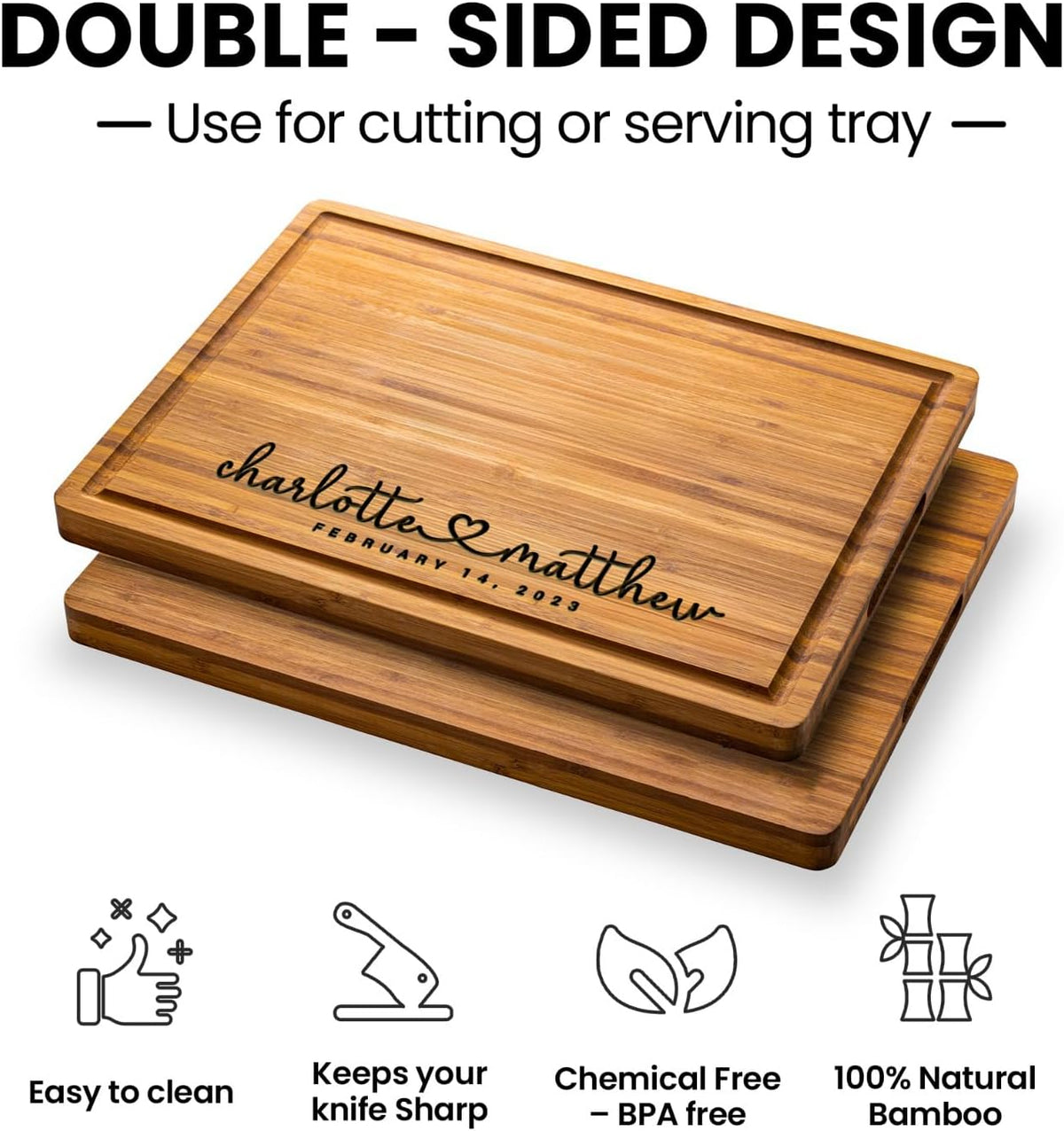 Personalized Wood Engraved Cutting Board - Valentines Day Gift for Her - Unique Present for Wedding, Anniversary, Housewarming, Birthday, Holiday, or Romantic Gift Idea for Friends, Family, Mom, Dad