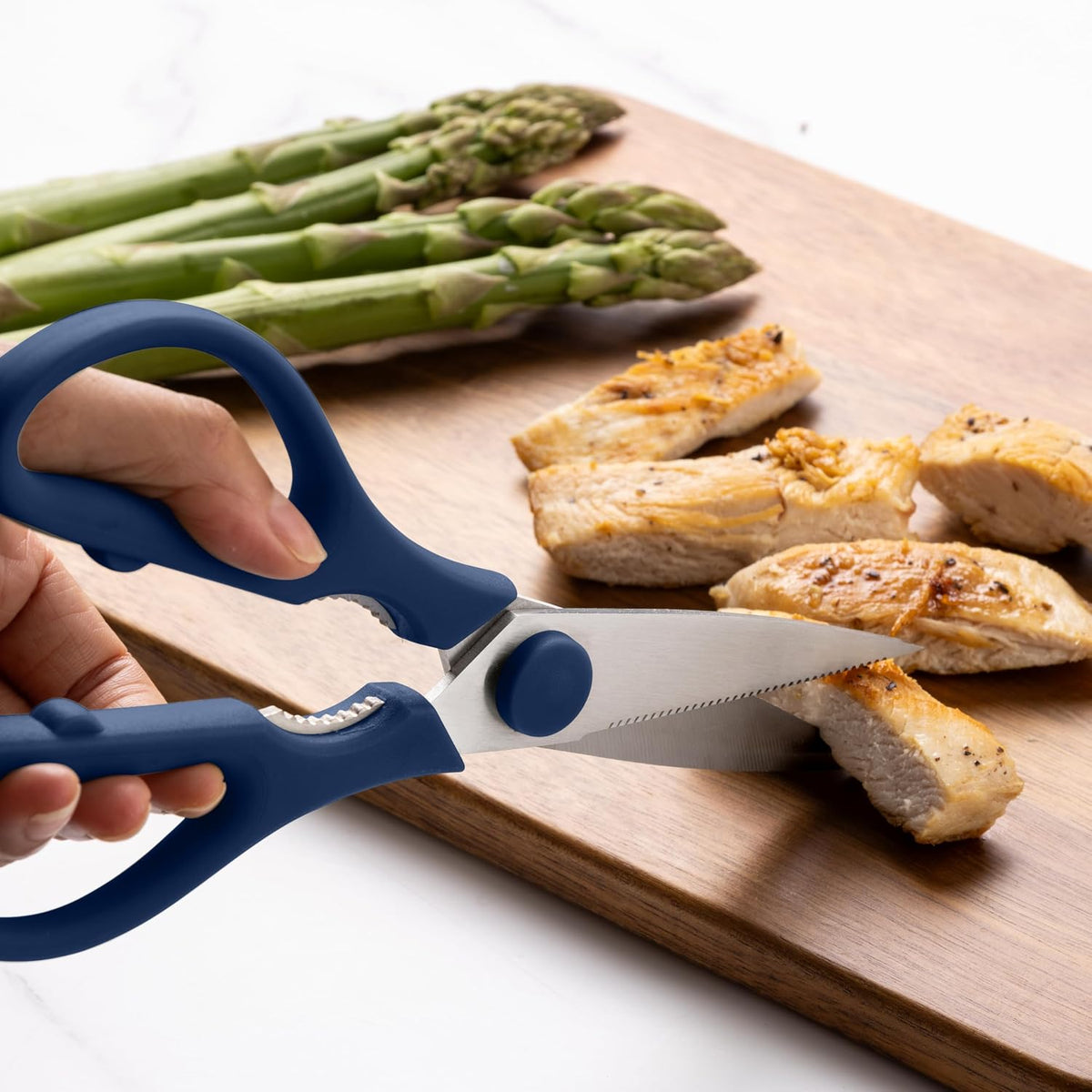 Kitchen Scissors- Stainless Steel Kitchen Shears, Cooking Scissors for Cutting Meat, Chicken, Herbs and Produce with Blade Cover and Soft Grip Handles (Blue)