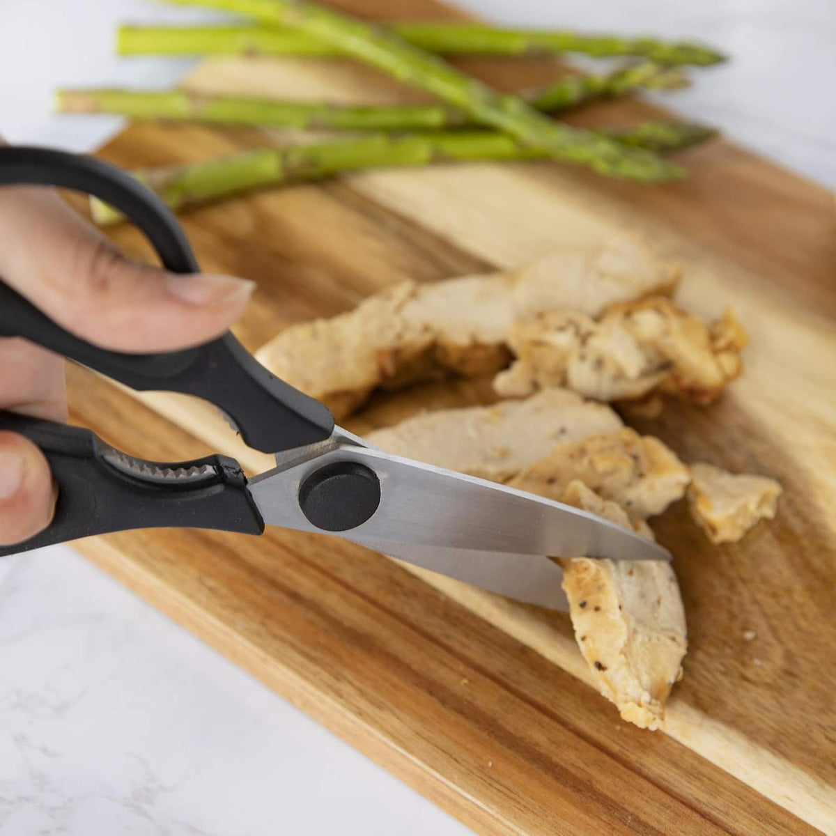 Kitchen Scissors- Stainless Steel Kitchen Shears, Cooking Scissors for Cutting Meat, Chicken, Herbs and Produce with Blade Cover and Soft Grip Handles (Blue)