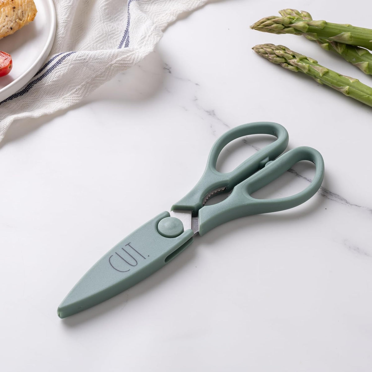 Kitchen Scissors- Stainless Steel Kitchen Shears, Cooking Scissors for Cutting Meat, Chicken, Herbs and Produce with Blade Cover and Soft Grip Handles (Blue)