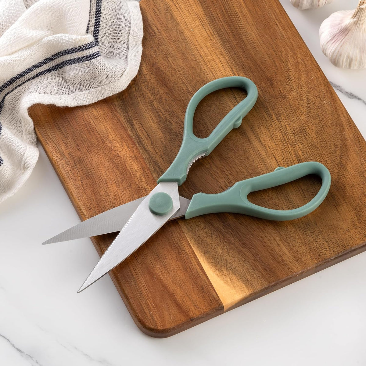Kitchen Scissors- Stainless Steel Kitchen Shears, Cooking Scissors for Cutting Meat, Chicken, Herbs and Produce with Blade Cover and Soft Grip Handles (Blue)