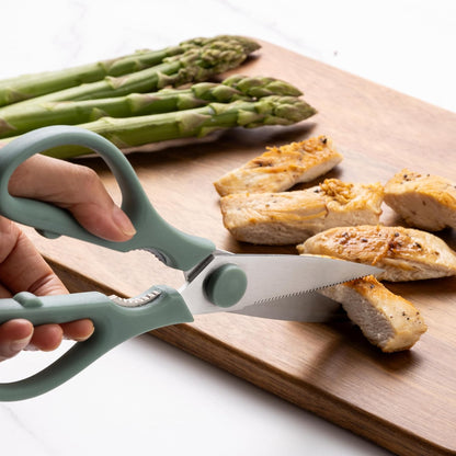 Kitchen Scissors- Stainless Steel Kitchen Shears, Cooking Scissors for Cutting Meat, Chicken, Herbs and Produce with Blade Cover and Soft Grip Handles (Blue)