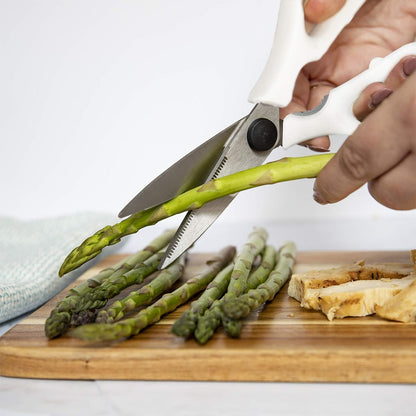 Kitchen Scissors- Stainless Steel Kitchen Shears, Cooking Scissors for Cutting Meat, Chicken, Herbs and Produce with Blade Cover and Soft Grip Handles (Blue)