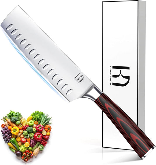 KnifeSaga 2026 Upgraded Nakiri Chef Knife Japanese Professional 7 Inch Sharp Meat Cleaver Kitchen Knives for Chopping Vegetable and Cooking, High Carbon Stainless Steel Asian Chopping Chefs Knife