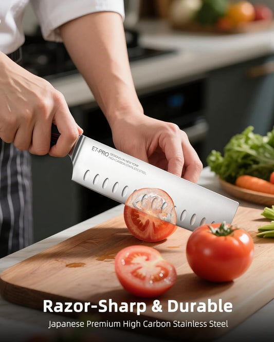 KnifeSaga 2026 Upgraded Nakiri Chef Knife Japanese Professional 7 Inch Sharp Meat Cleaver Kitchen Knives for Chopping Vegetable and Cooking, High Carbon Stainless Steel Asian Chopping Chefs Knife