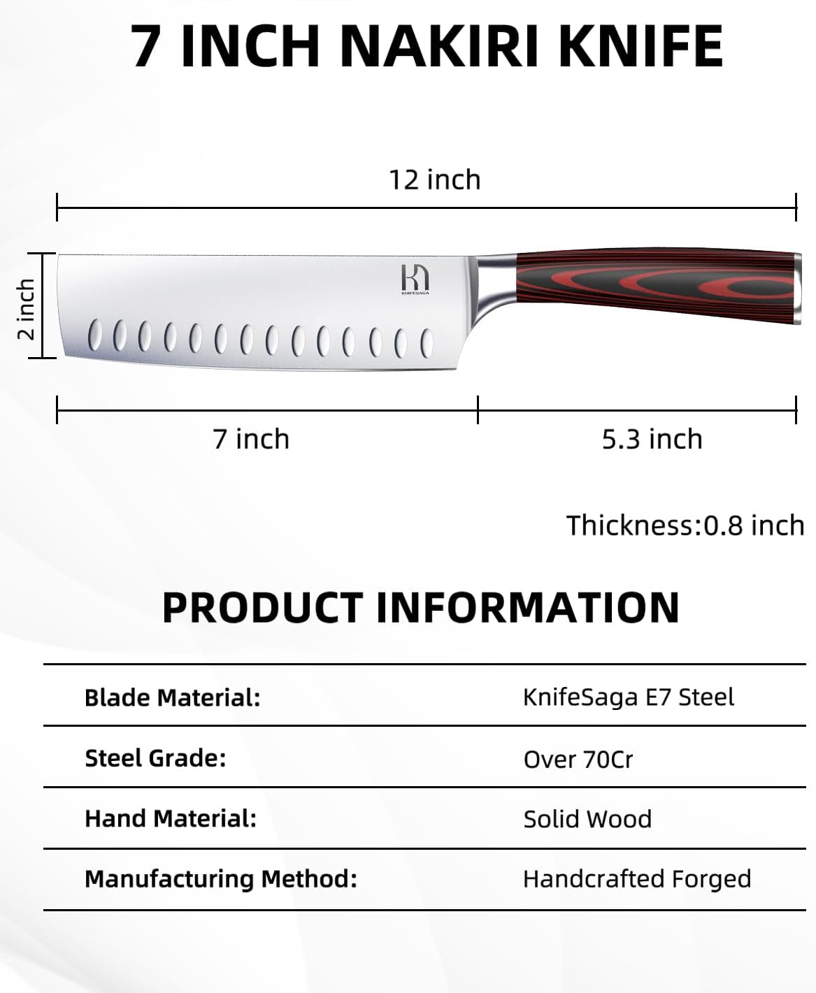 KnifeSaga 2026 Upgraded Nakiri Chef Knife Japanese Professional 7 Inch Sharp Meat Cleaver Kitchen Knives for Chopping Vegetable and Cooking, High Carbon Stainless Steel Asian Chopping Chefs Knife