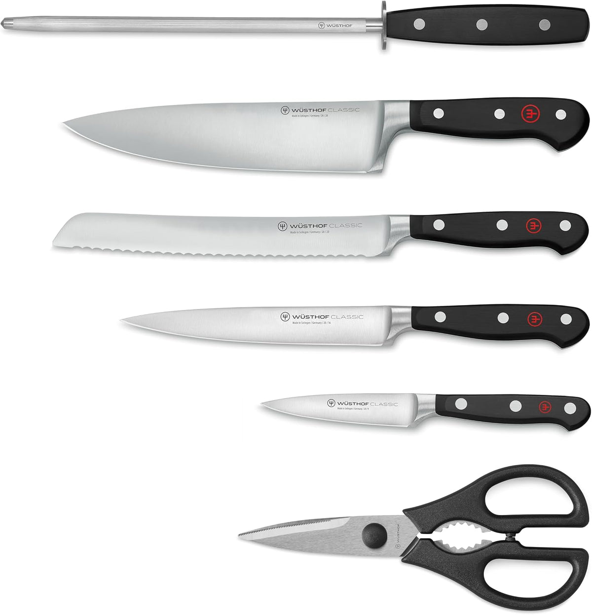 WÜSTHOF Classic Seven Piece Knife Block Set | 7-Piece German Knife Set | Precision Forged High Carbon Stainless Steel Kitchen Knife Set with 15 Slot Wood Block – Model 7417