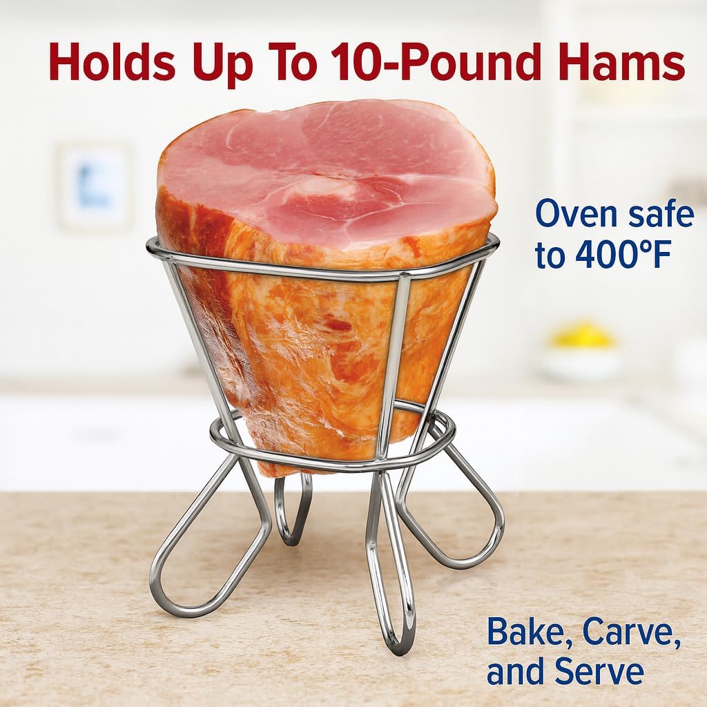 Kitchen Roasting Wire Spiral Ham Roasting Rack, Chrome-Plated Steel, For Baking And Carving Ham Up To 10-Pounds