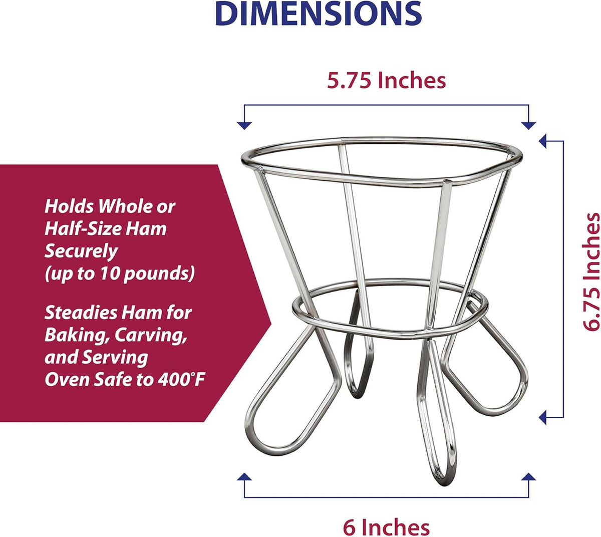 Kitchen Roasting Wire Spiral Ham Roasting Rack, Chrome-Plated Steel, For Baking And Carving Ham Up To 10-Pounds