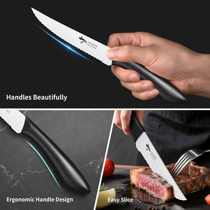 Premium Steak Knife Set of 4, 4.5-inch Serrated Knives, High Carbon German Stainless Steel, Triple Rivet Construction, Perfectly Packaged in a Gift Box (Steak Knives Set of 4)