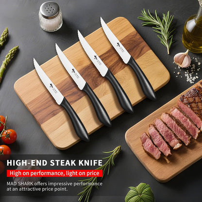 Premium Steak Knife Set of 4, 4.5-inch Serrated Knives, High Carbon German Stainless Steel, Triple Rivet Construction, Perfectly Packaged in a Gift Box (Steak Knives Set of 4)