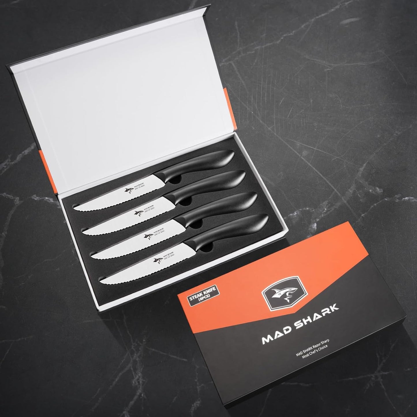 Premium Steak Knife Set of 4, 4.5-inch Serrated Knives, High Carbon German Stainless Steel, Triple Rivet Construction, Perfectly Packaged in a Gift Box (Steak Knives Set of 4)