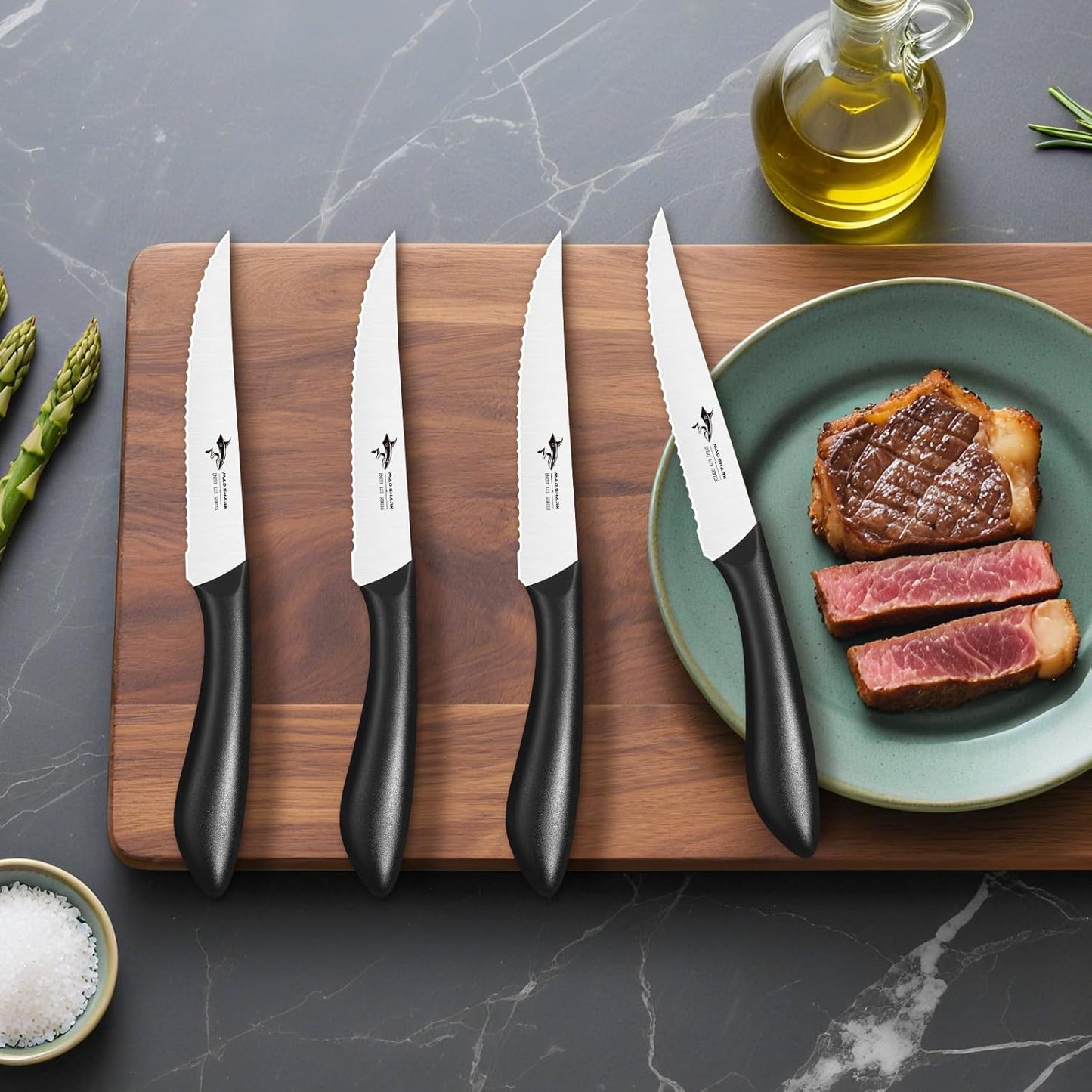 Premium Steak Knife Set of 4, 4.5-inch Serrated Knives, High Carbon German Stainless Steel, Triple Rivet Construction, Perfectly Packaged in a Gift Box (Steak Knives Set of 4)