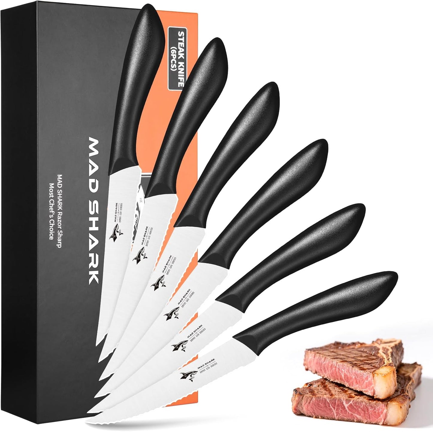 Premium Steak Knife Set of 4, 4.5-inch Serrated Knives, High Carbon German Stainless Steel, Triple Rivet Construction, Perfectly Packaged in a Gift Box (Steak Knives Set of 4)
