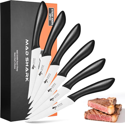 Premium Steak Knife Set of 4, 4.5-inch Serrated Knives, High Carbon German Stainless Steel, Triple Rivet Construction, Perfectly Packaged in a Gift Box (Steak Knives Set of 4)