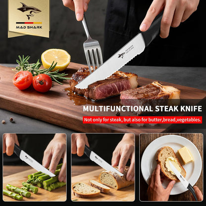 Premium Steak Knife Set of 4, 4.5-inch Serrated Knives, High Carbon German Stainless Steel, Triple Rivet Construction, Perfectly Packaged in a Gift Box (Steak Knives Set of 4)