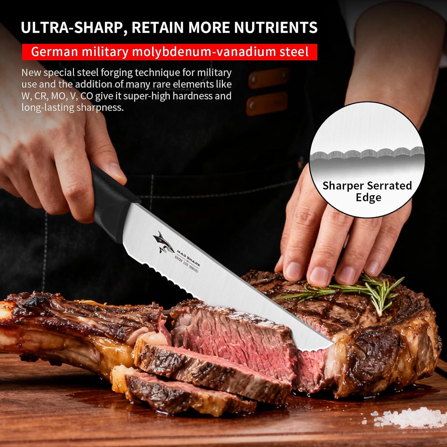 Premium Steak Knife Set of 4, 4.5-inch Serrated Knives, High Carbon German Stainless Steel, Triple Rivet Construction, Perfectly Packaged in a Gift Box (Steak Knives Set of 4)