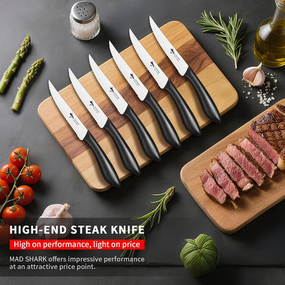 Premium Steak Knife Set of 4, 4.5-inch Serrated Knives, High Carbon German Stainless Steel, Triple Rivet Construction, Perfectly Packaged in a Gift Box (Steak Knives Set of 4)