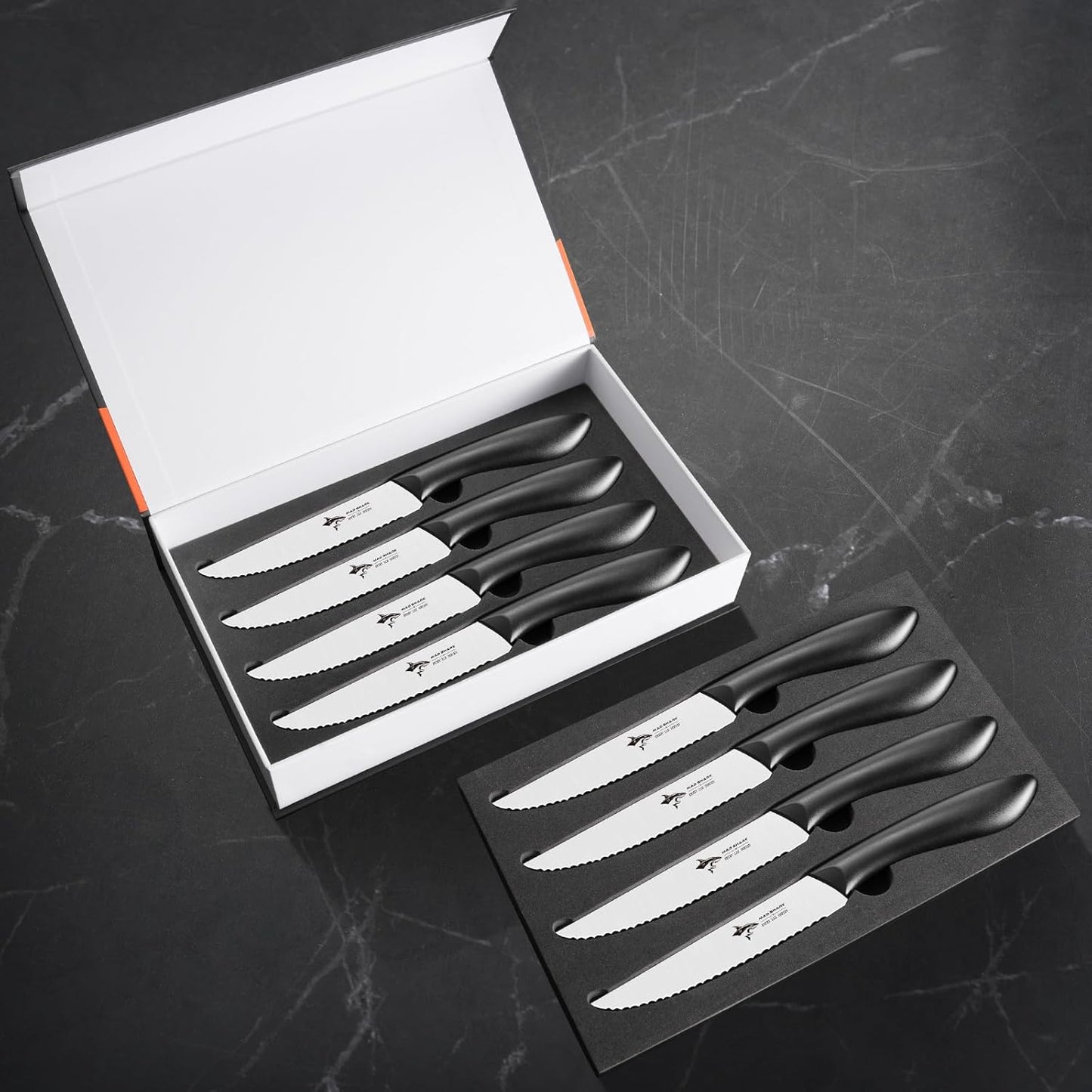 Premium Steak Knife Set of 4, 4.5-inch Serrated Knives, High Carbon German Stainless Steel, Triple Rivet Construction, Perfectly Packaged in a Gift Box (Steak Knives Set of 4)